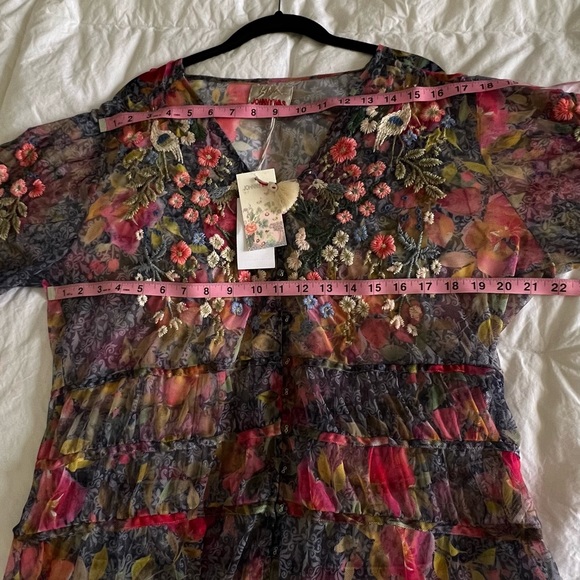 NWT Johnny Was Locust Mesh Blouse Embroidered Floral Garden Top Shirt Size Large - Picture 15 of 16